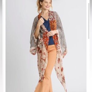 Umgee kimono Mixed Floral Print Long Sleeves Open Front